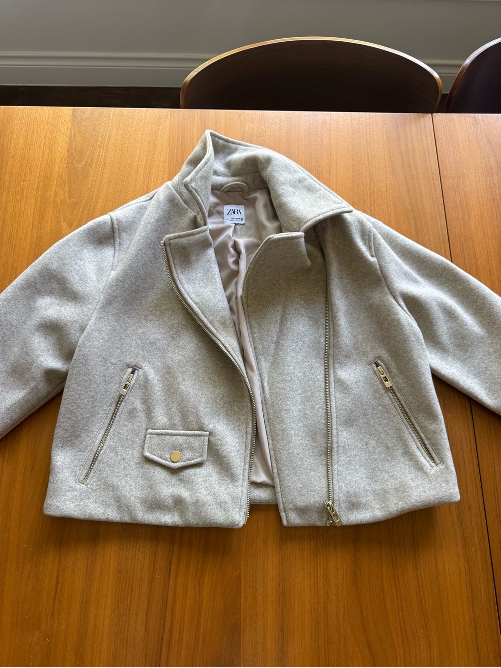 Zara Kids Cream-Gray Wool Blend Zip Jacket